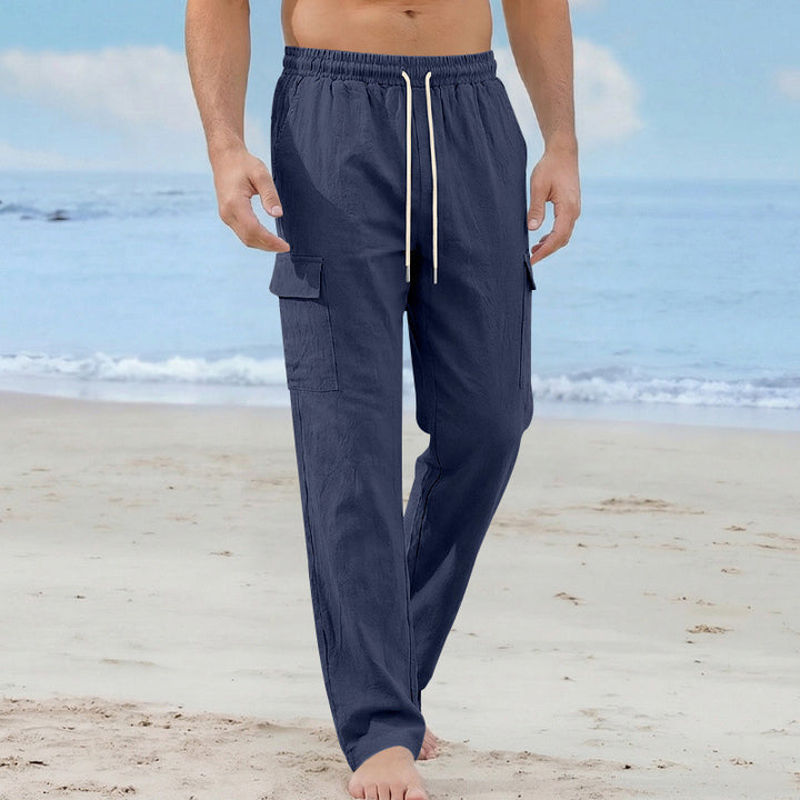 Herren Cargo-Strandhose aus Leinenmix mit elastischem Bund und Kordelzug Drune