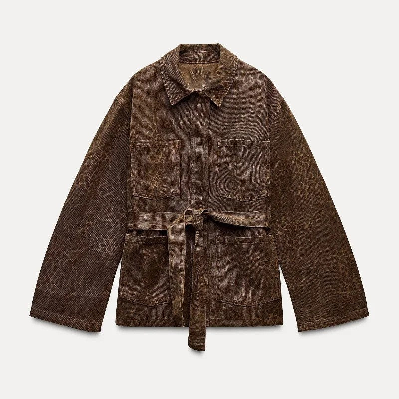 Damen Utility-Jacke mit animalischem Muster und taillierbarem Gürtel Drune