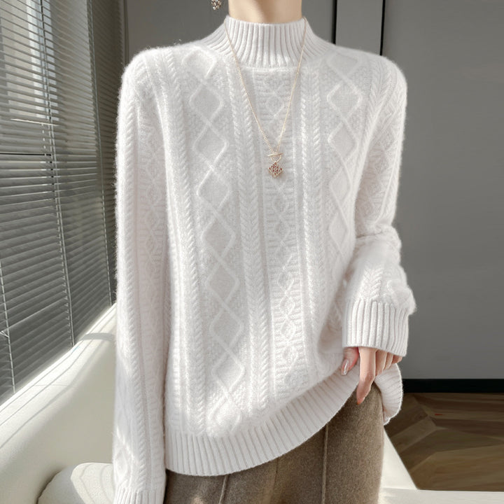 Damen Kuscheliger Mohair‑Optik Mockneckpullover mit Rautenzopfstruktur und kastiger Silhouette Drune