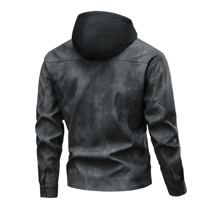 Herren Modische Kunstlederjacke mit Hoodie Drune