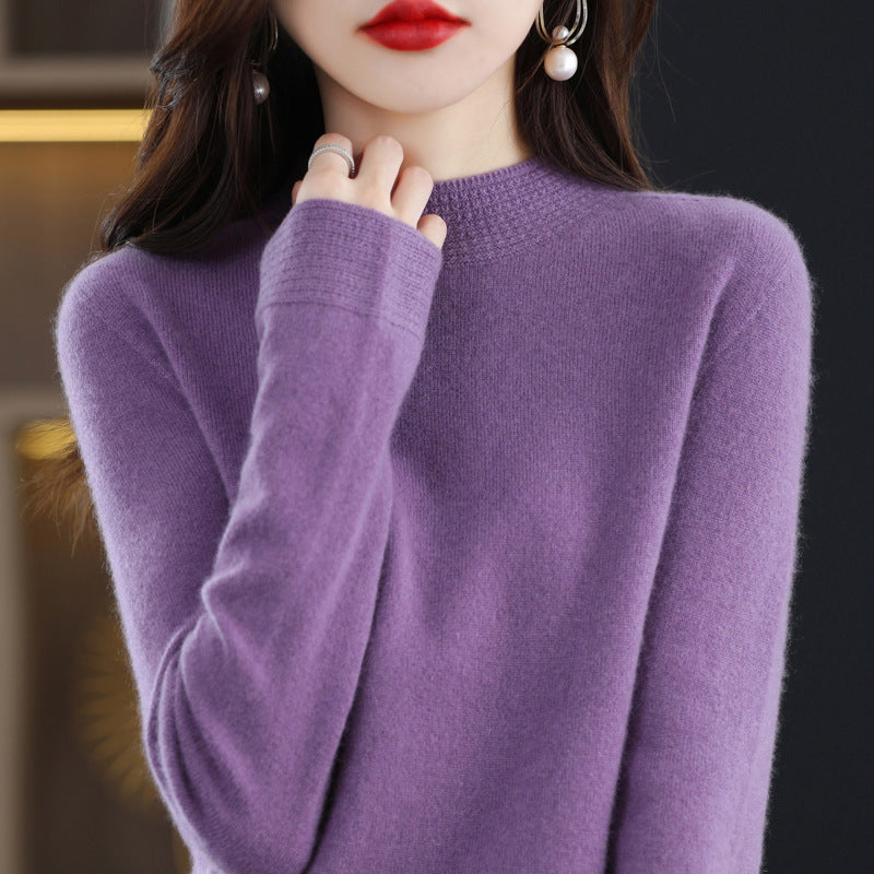 Damen Leichter Feinstrick-Mockneckpullover mit strukturierter Kragenblende Drune