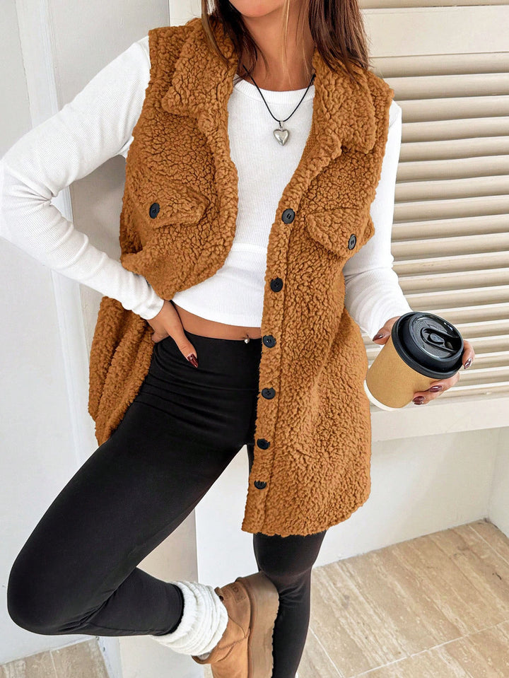 Damen Teddy-Weste mit Taschen Drune