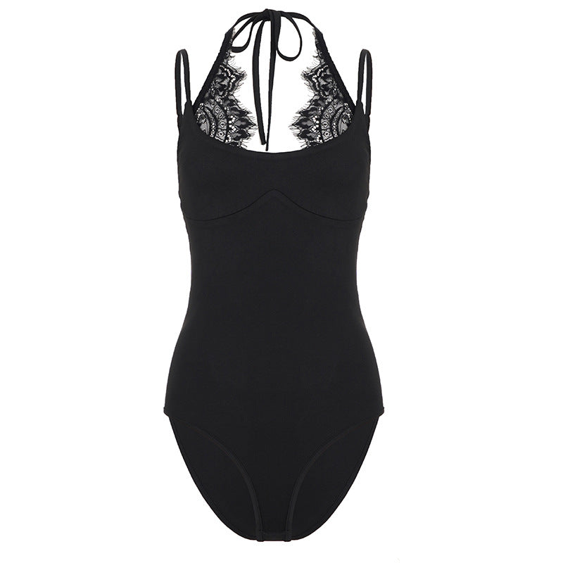 Damen Dekorativer Spitzen-Badeanzug mit zartem Trägerdesign Drune
