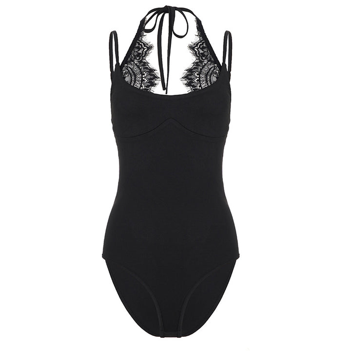 Damen Dekorativer Spitzen-Badeanzug mit zartem Trägerdesign Drune