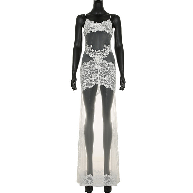 Damen Spitzen-Strandkleid mit elegantem Rückenausschnitt und schwingendem Saum Drune