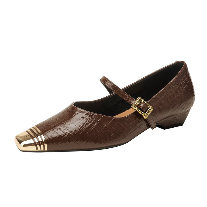 Damen Ballerinas mit elegantem Riemen und stilvollem Blockabsatz Drune