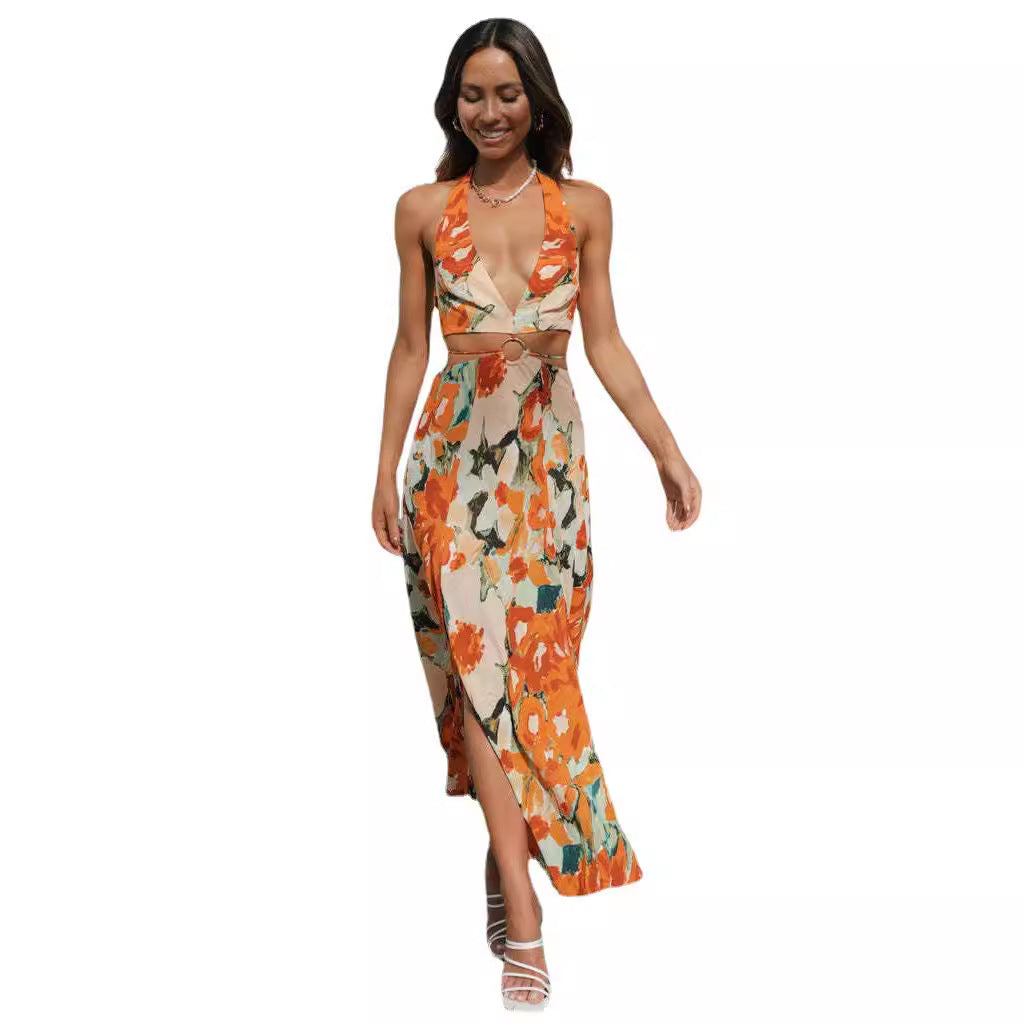 Damen Maxi-Kleid mit tiefem V-Ausschnitt und Raffung Drune