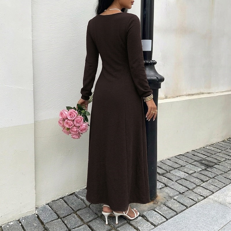 Damen Modisches Maxikleid mit gerafftem Ausschnitt Drune