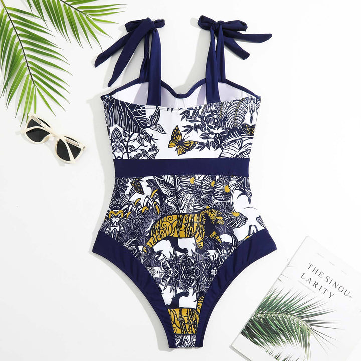Damen Einteiler Badeanzug mit floralem Muster und passendem Wickelrock Drune