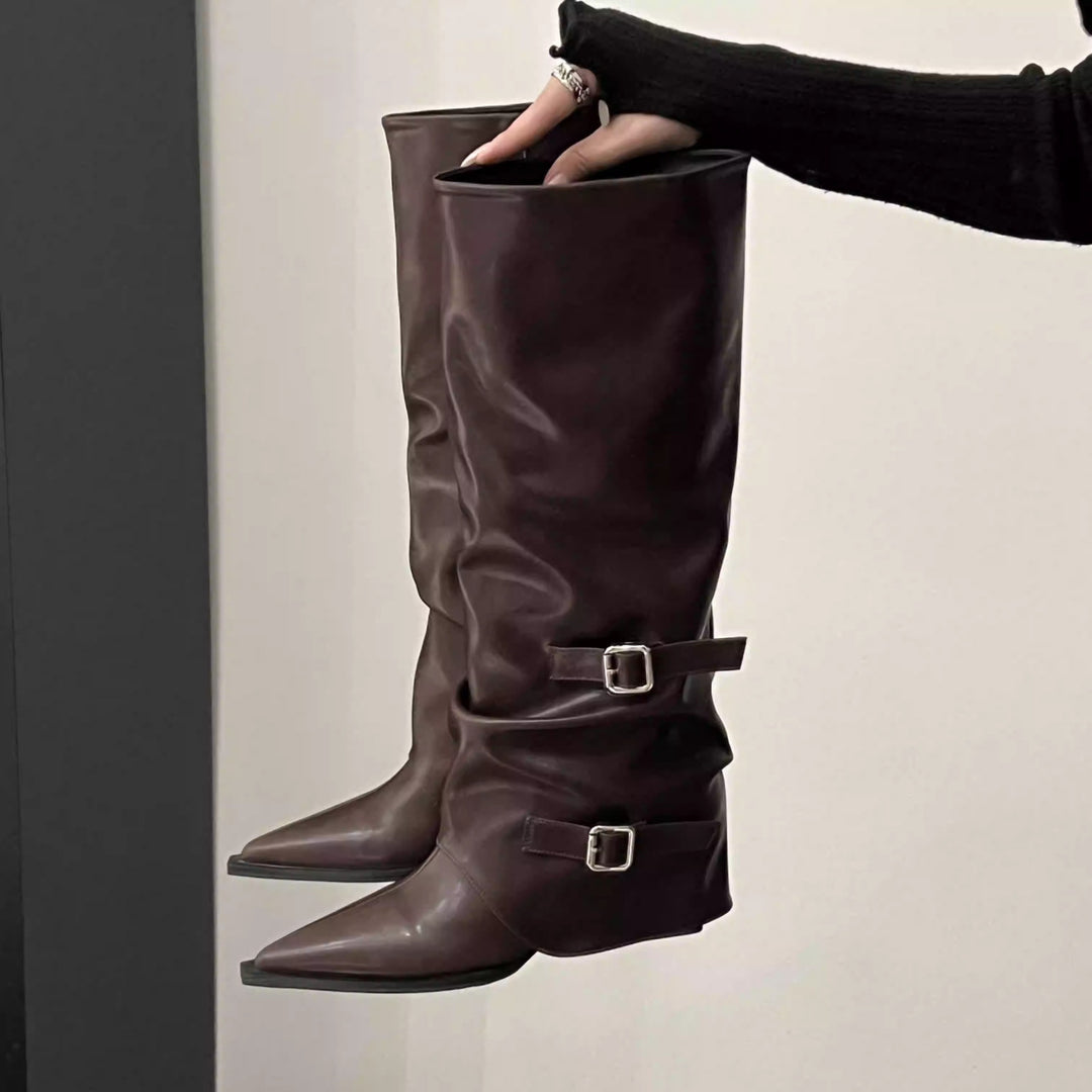 Damen Hohe Stiefel mit Riemen und eleganter Spitze Drune