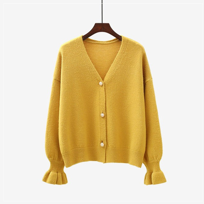 Damen Strickjacke mit Perlenknöpfen und weitem Schnitt Drune