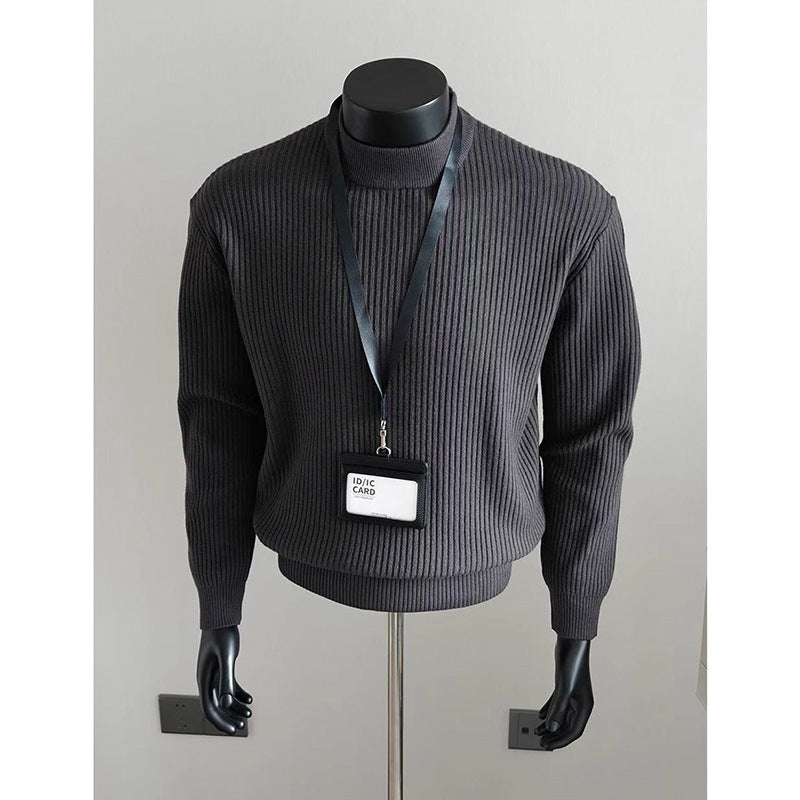 Herren Modischer Grobstrickpullover mit Stehkragen Drune