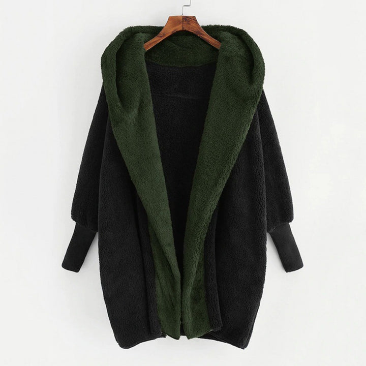 Damen Oversized Kunstfell-Kapuzenmantel mit kontrastierender Teddy-Innenseite und Rippbündchen Drune