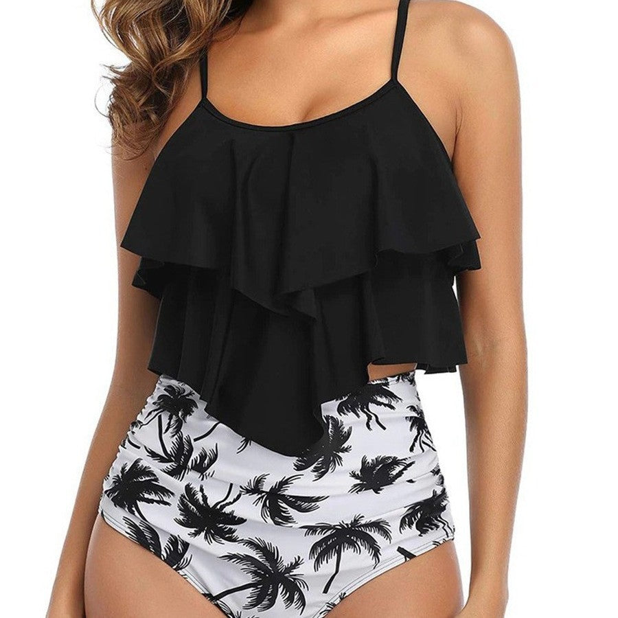 Damen Sportliches Tankini-Set mit fransigem Oberteil und hohem Bund Drune