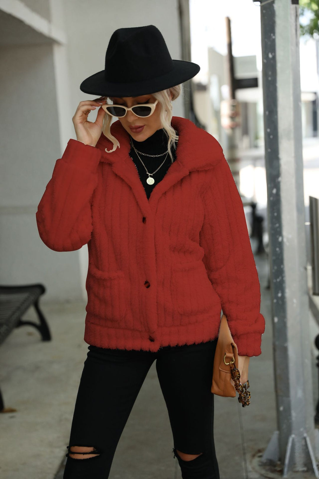 Damen Plüschjacke mit modernen Steppdetails und aufgesetzten Taschen Drune