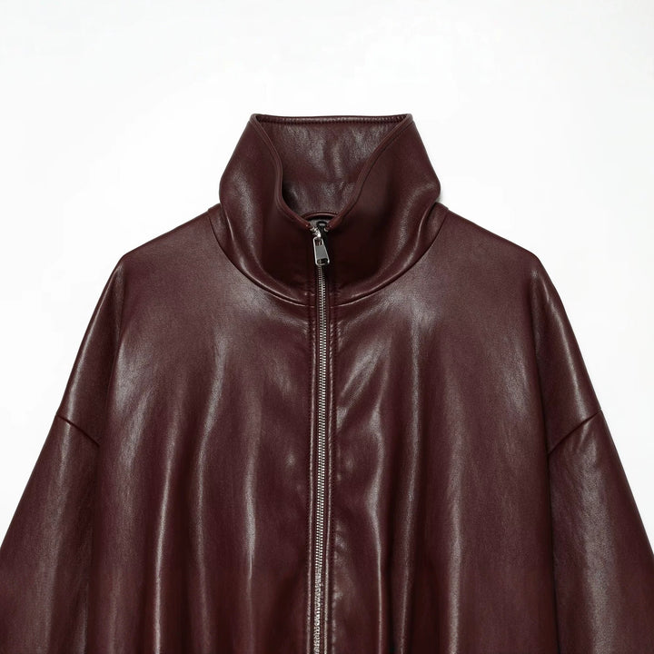 Damen Kurzer Kunstleder-Blouson mit hochabschließendem Stehkragen und Reißverschluss Drune