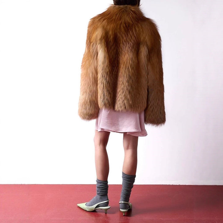 Damen Kurzer Plüsch-Fauxfur-Mantel mit kastiger Silhouette und voluminösem Schalkragen Drune