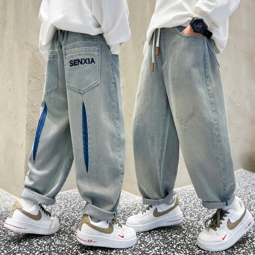 Herren lässige Baggy-Jeans mit Farbkontrasten Drune