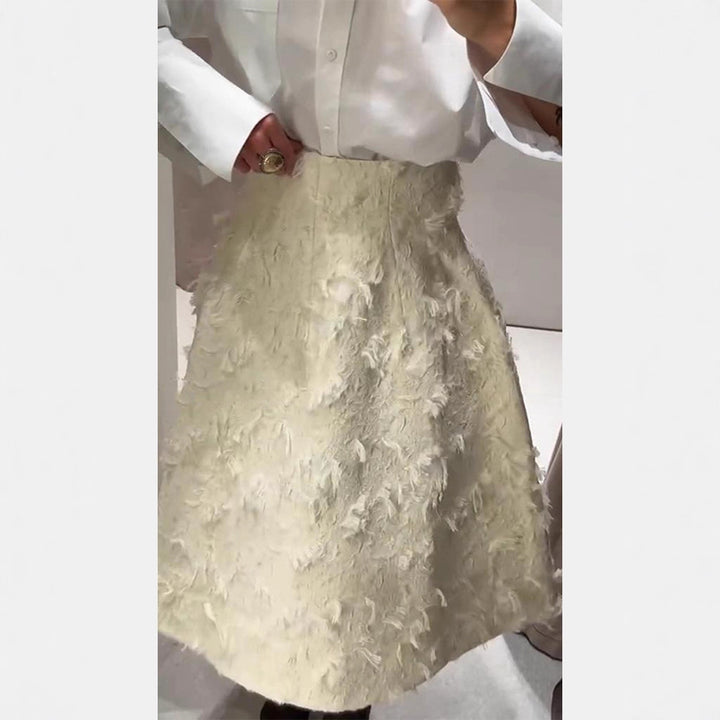 Damen Midirock mit hoher Taille und fransiger Struktur Drune