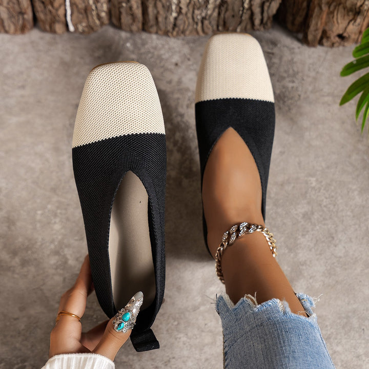 Damen Zweifarbige Strick‑Ballerinas mit quadratischer Kappe und elastischem Schaft Drune