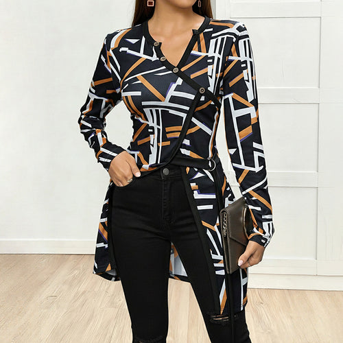 Damen Modischer Oversized Cardigan mit grafischem Muster Drune