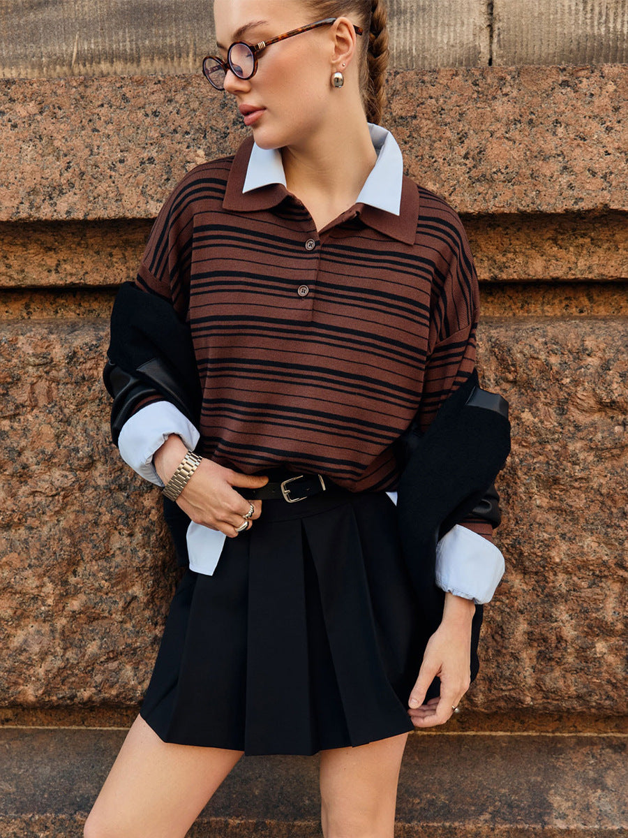 Damen Lässiges gestreiftes Poloshirt mit oversized Schnitt Drune