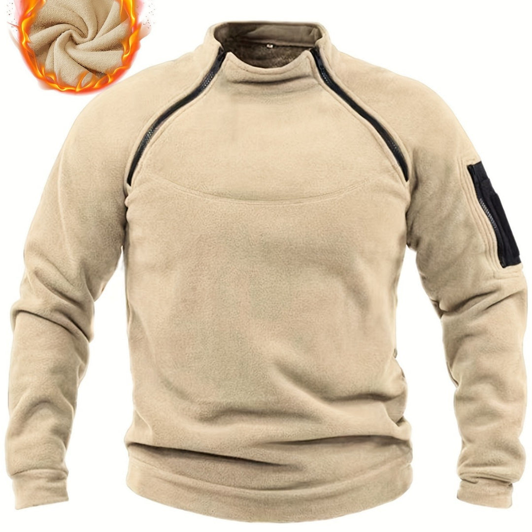 Herren Thermo-Fleecepullover mit Schulterreißverschlüssen, Stehkragen & Ärmel‑Utilitytasche Drune