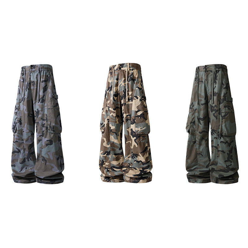Herren Weite Cargohose im Camouflage-Military-Look mit elastischem Tunnelzugbund und Multifunktionstaschen Drune