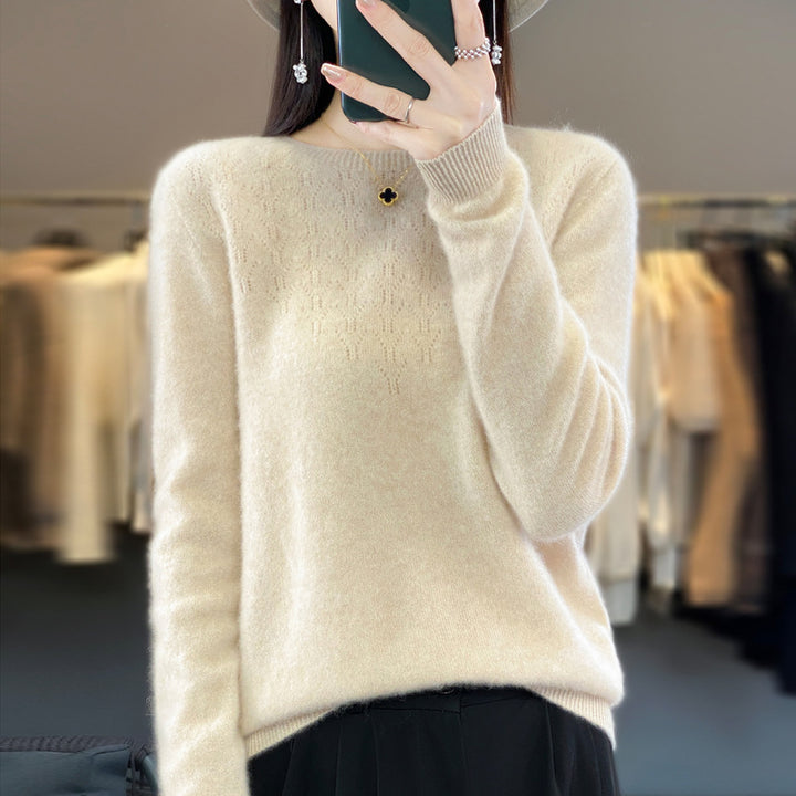 Damen Kuscheliger Midweight Rundhals-Pullover aus Angora-Blend mit feinem Flor und schmalem Bündchen Drune