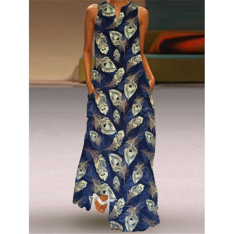 Damen Maxikleid mit elegantem floralem Design und seitlichen Taschen Drune