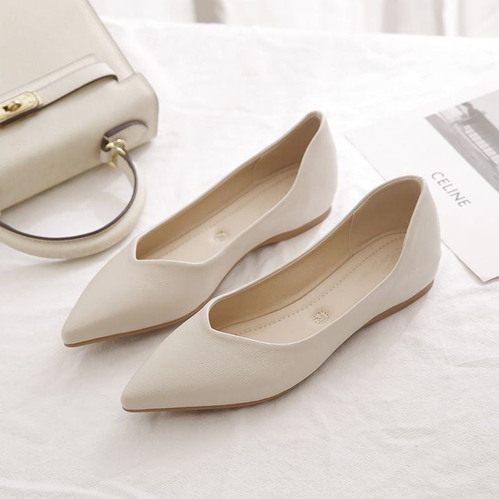 Damen Elegante Ballerinas aus hochwertigem Leder mit modischem V-Ausschnitt Drune