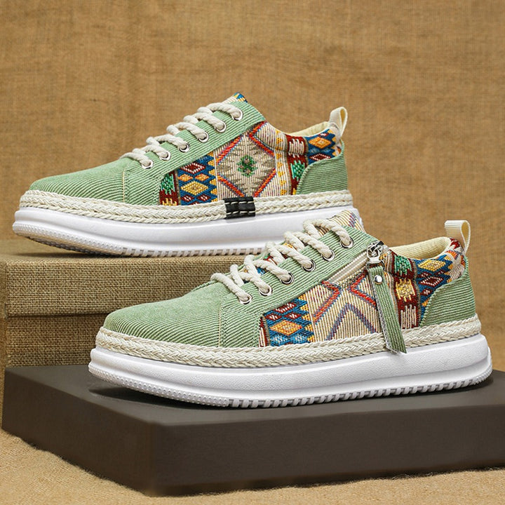 Damen espadrille-inspirierte Plateau-Sneaker mit gewebten Ethno-Einsätzen, seitlichem Reißverschluss und gedämpfter Leichtsohle Drune