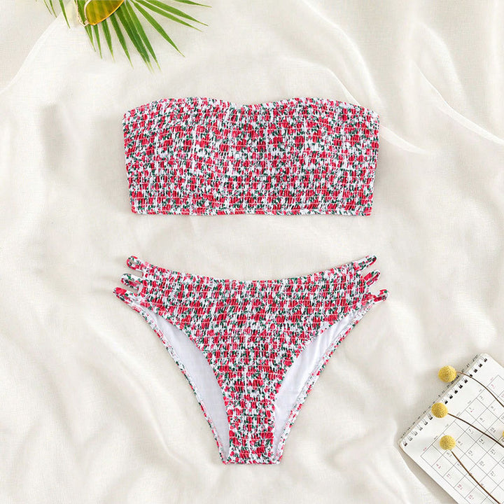 Damen Bandeau-Bikini mit modischem Rüschendesign und hoher Taille Drune
