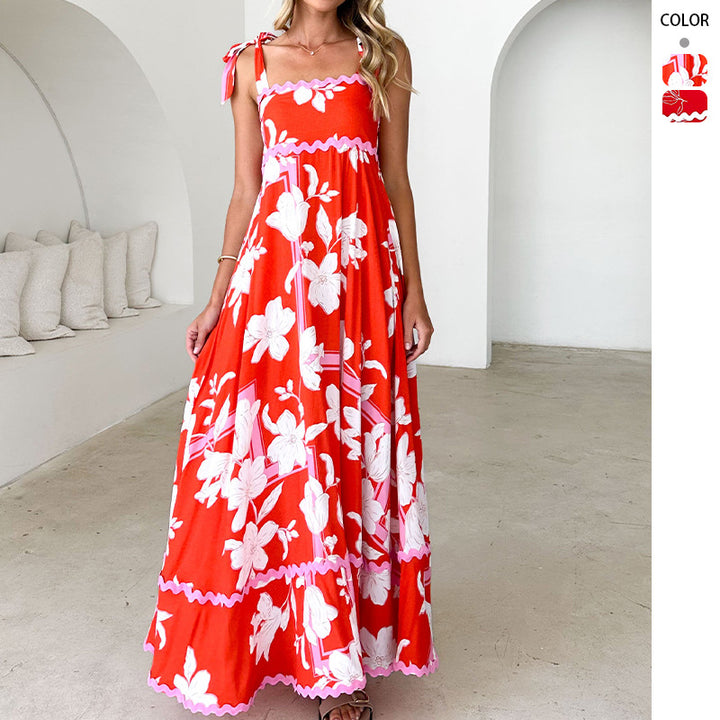 Damen Maxikleid mit verspieltem Trägerdesign und elegantem Druck Drune