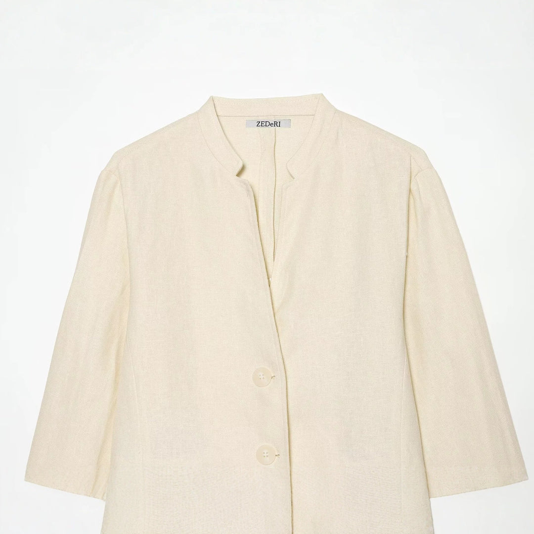 Damen Kurzblazer mit Stehkragen und Knopfleiste Drune