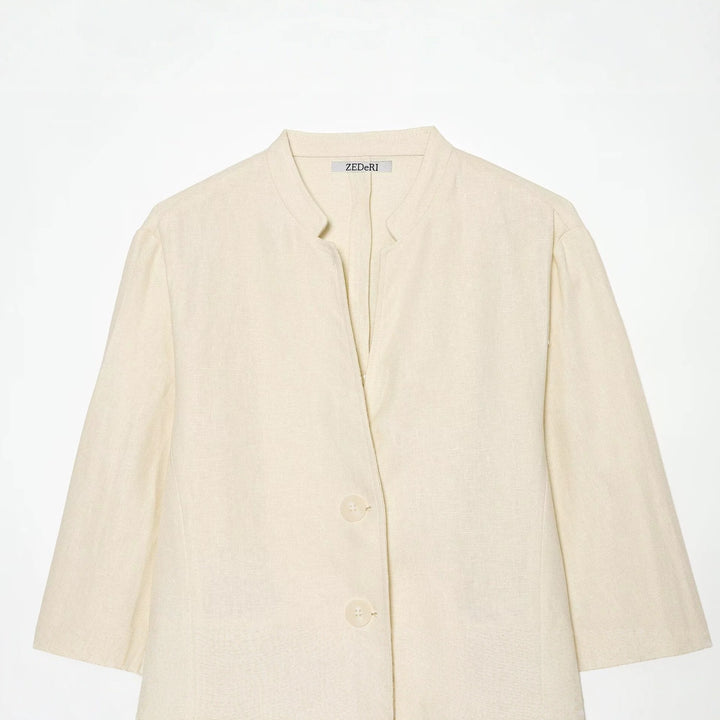 Damen Kurzblazer mit Stehkragen und Knopfleiste Drune