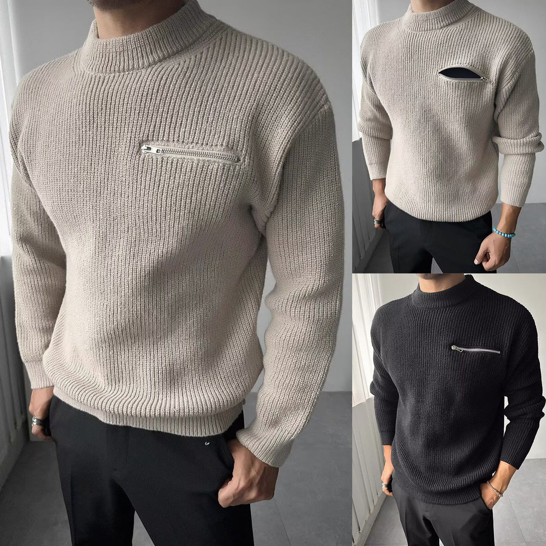 Herren Modischer Strickpullover mit Reißverschlusstasche Drune