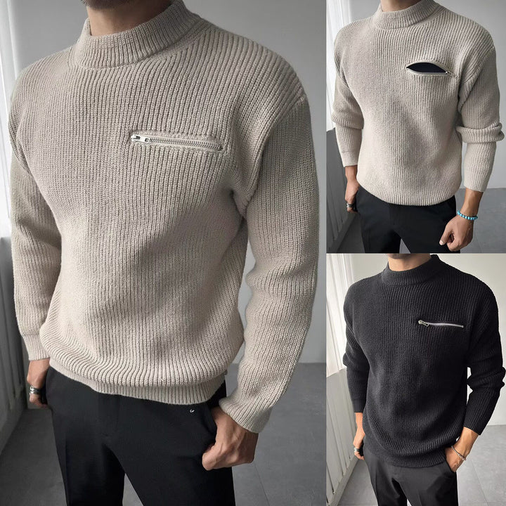Herren Modischer Strickpullover mit Reißverschlusstasche Drune