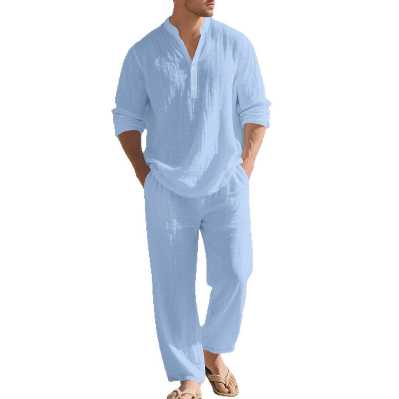 Herren komfortables Homewear-Set mit eleganter Knopfleiste und langen Hosen Drune