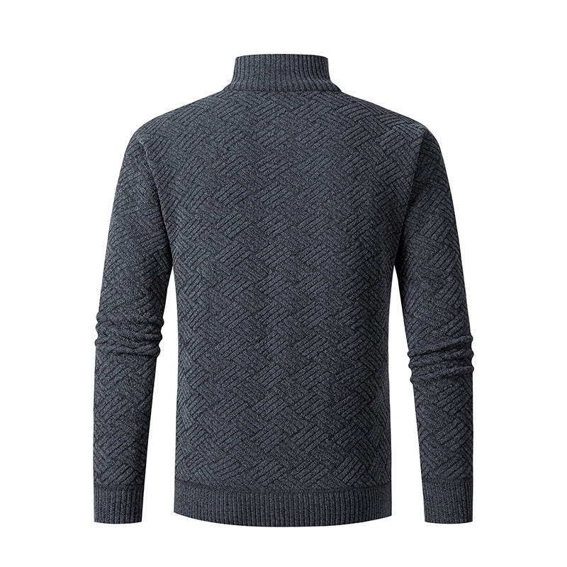 Herren Thermo-Strickjacke mit durchgehendem Reißverschluss, gefüttertem Stehkragen und geometrischem Strukturmuster Drune
