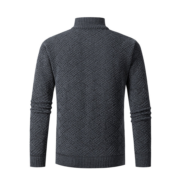 Herren Thermo-Strickjacke mit durchgehendem Reißverschluss, gefüttertem Stehkragen und geometrischem Strukturmuster Drune