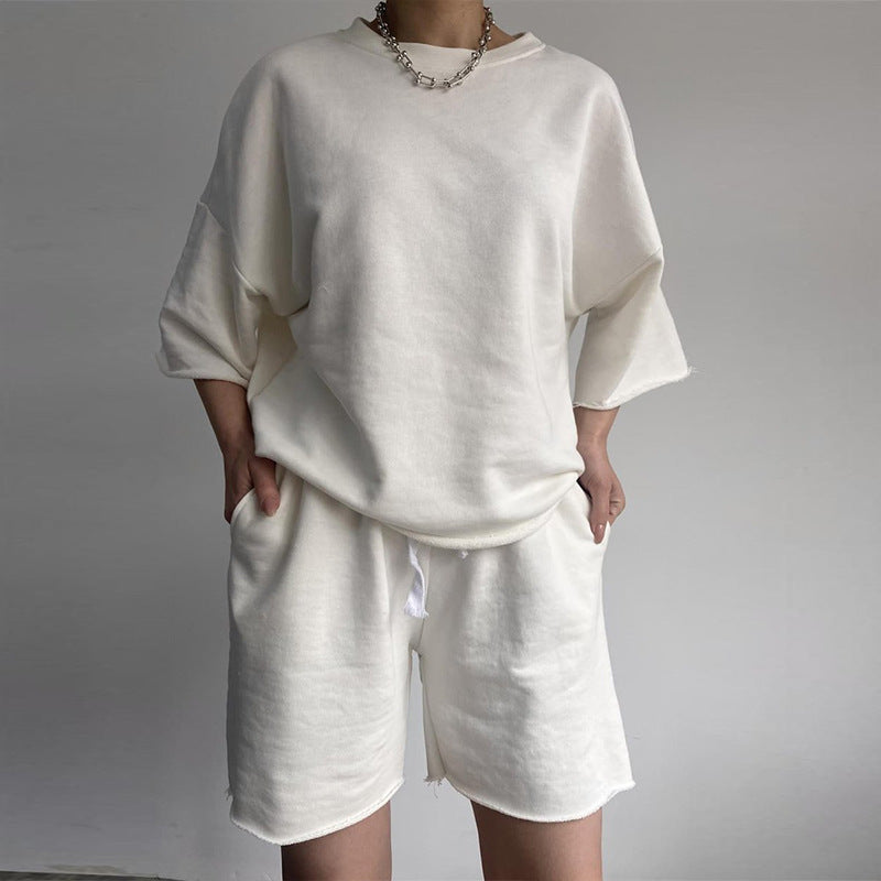 Damen lässiges Kurzarm-Oberteil und kurze Hose Set Drune
