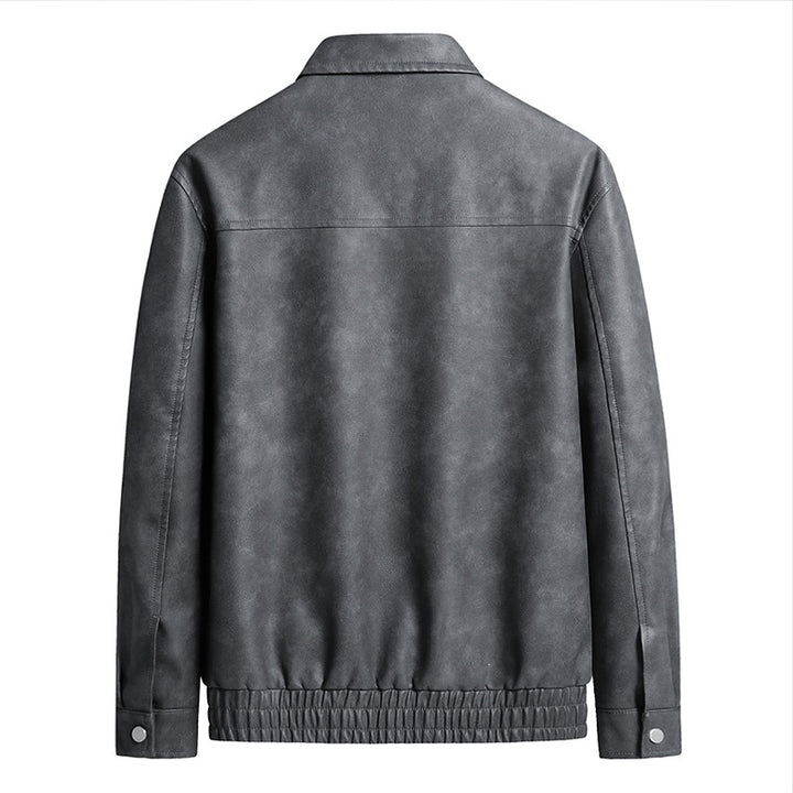 Herren Kurz geschnittene Kunstlederjacke im Vintage‑Look mit Hemdkragen & durchgehendem Reißverschluss Drune
