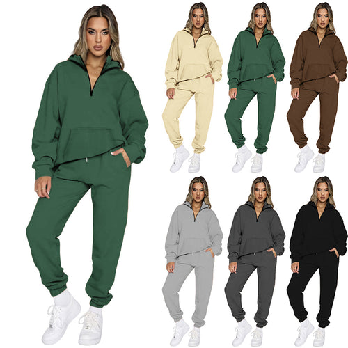 Damen bequemer Sweatanzug mit modernem Reißverschluss und praktischen Taschen Drune
