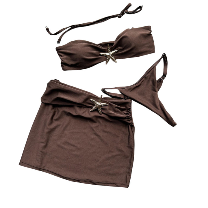 Damen Bandeau-Bikini-Set mit schicker Rüschenverzierung und modischem Rock Drune