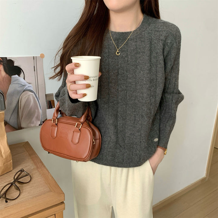 Damen lässiger Strickpullover mit Waffelmuster und weitem Schnitt Drune
