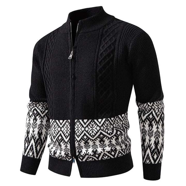 Herren Hochwertige Norweger-Zip-Strickjacke mit Zopfmuster und Stehkragen Drune