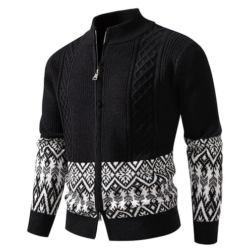 Herren Hochwertige Norweger-Zip-Strickjacke mit Zopfmuster und Stehkragen Drune