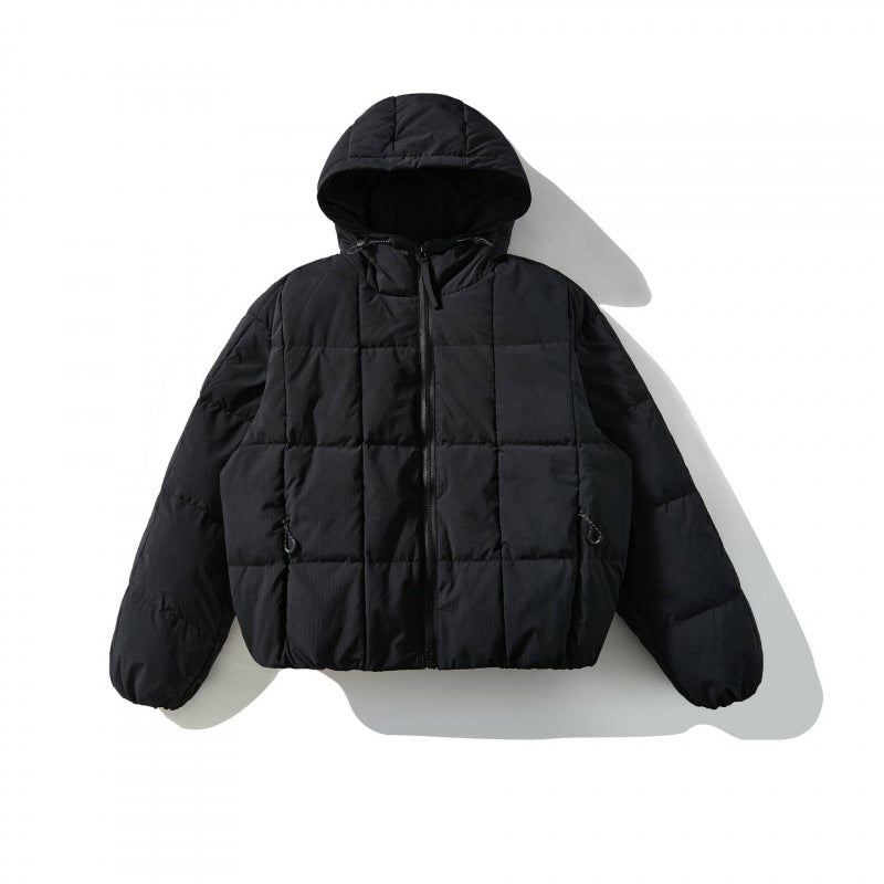 Unisex Weitgeschnittene gesteppte Kapuzenjacke mit Quadratsteppung und elastischem Saum Drune