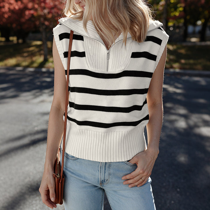 Damen Modisches Streifen-Pullover mit kurzem Schnitt Drune